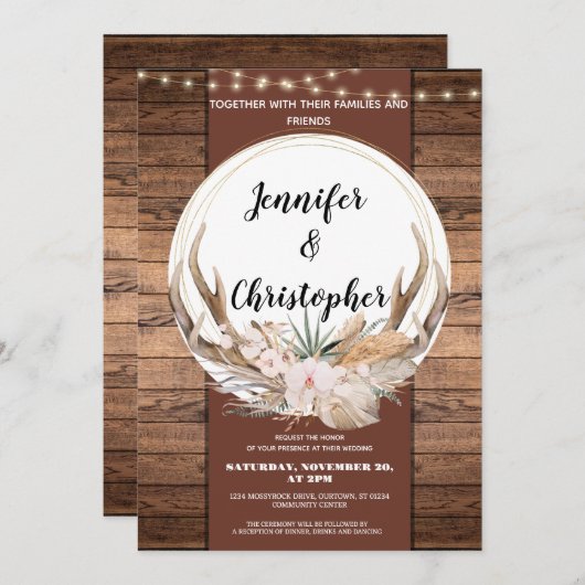 Rustiek Herten Antler Bruiloft Kaart (Voorkant / Achterkant)