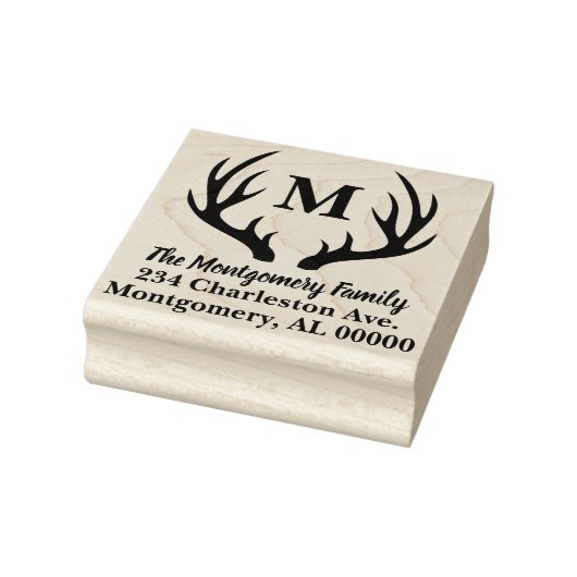 Rustiek Herten Antlers Silhouet Familienaam Adres Rubberstempel (Stempel)