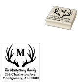 Rustiek Herten Antlers Silhouet Familienaam Adres Rubberstempel (Gestempeld)