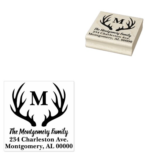 Rustiek Herten Antlers Silhouet Familienaam Adres Rubberstempel (Gestempeld)
