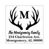 Rustiek Herten Antlers Silhouet Familienaam Adres Rubberstempel (Afrduk)