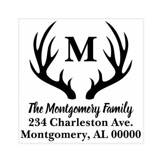 Rustiek Herten Antlers Silhouet Familienaam Adres Rubberstempel (Afrduk)