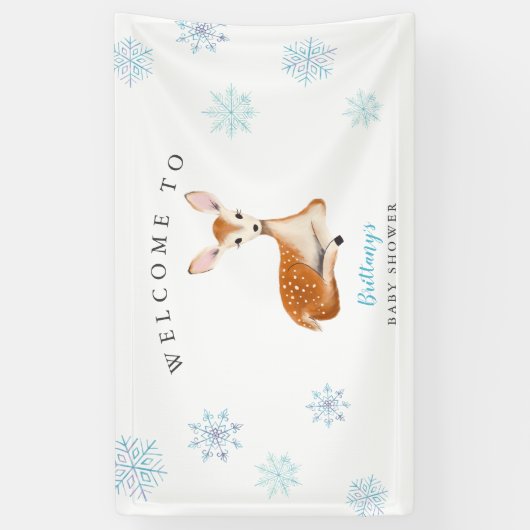 Rustiek Herten Blauw Winter Baby shower Welkom Spandoek (Verticaal)
