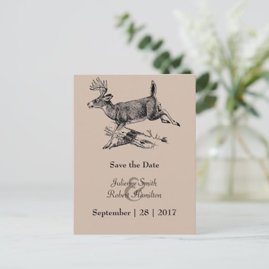 Rustiek Herten Bos Bruiloft Save the Date Briefkaa Aankondigingskaart (Staand voorkant)