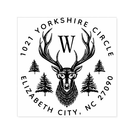 Rustiek  herten & dennenfamilie Monogram Adres Zelfinktende Stempel (Design)