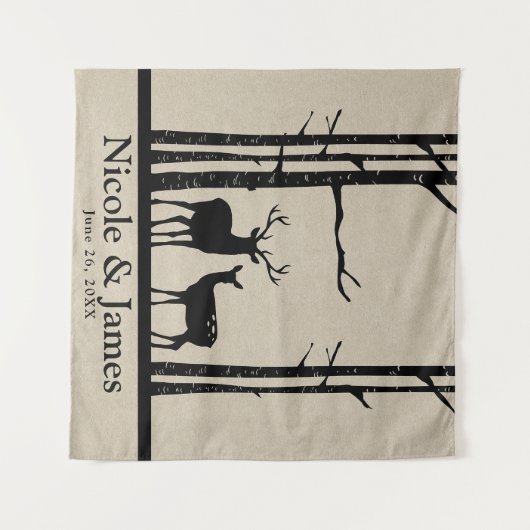 Rustiek Herten Hoofd Antlers Bruiloft Achtergrond Wandkleed (Voorkant (horizontaal))