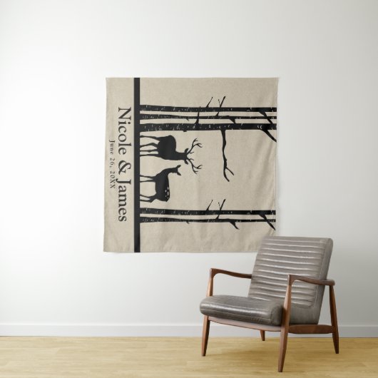 Rustiek Herten Hoofd Antlers Bruiloft Achtergrond Wandkleed (In Situ (horizontaal))