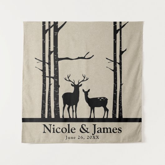 Rustiek Herten Hoofd Antlers Bruiloft Achtergrond Wandkleed (Voorkant)