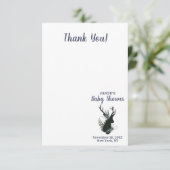 Rustiek Herten Hoofd Blauw Bloemen Baby Meisje Dan Bedankkaart (Staand voorkant)