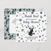 Rustiek Herten Hoofd Blauw Bloemen Baby shower Dan Bedankkaart (Voorkant / Achterkant)