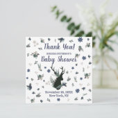 Rustiek Herten Hoofd Blauw Bloemen Baby shower Dan Bedankkaart (Staand voorkant)