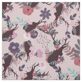 Rustiek Herten Hoofd Mauve Roze Bloemen Trendy Pat Stof