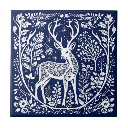 Rustiek Herten Keramisch Tegeltje (Voorkant)