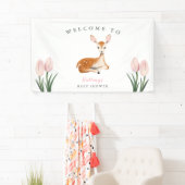 Rustiek Herten Roze Bloemen Baby shower Welkom Spandoek (Insitu)