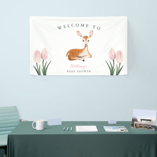 Rustiek Herten Roze Bloemen Baby shower Welkom Spandoek (Beurs)