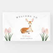 Rustiek Herten Roze Bloemen Baby shower Welkom Spandoek (Horizontaal)