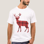 Rustiek Herten Silhouet Rood Plaid Check Tartan T-shirt (Voorkant)