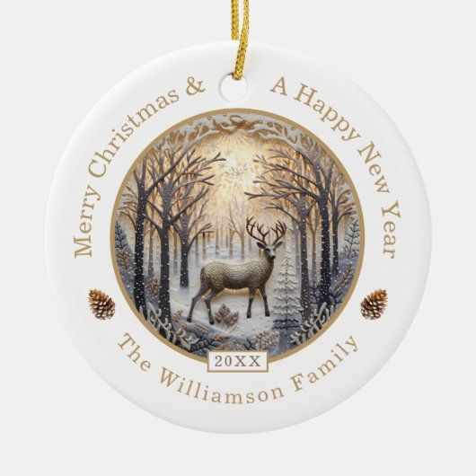 Rustiek Herten Vrolijk Kerstmis Custom Keramisch Ornament (Voorkant)