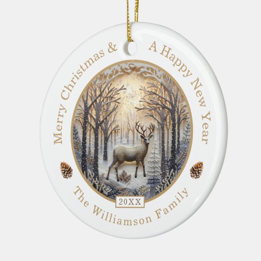 Rustiek Herten Vrolijk Kerstmis Custom Keramisch Ornament (Links)