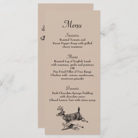 Rustiek Herten Woodland Bruiloft Diner Menu (Voorkant / Achterkant)