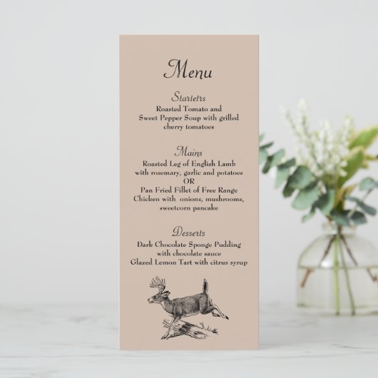 Rustiek Herten Woodland Bruiloft Diner Menu (Staand voorkant)
