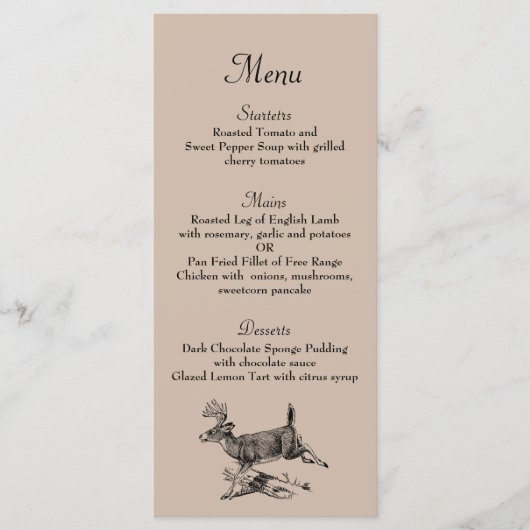 Rustiek Herten Woodland Bruiloft Diner Menu (Voorkant)