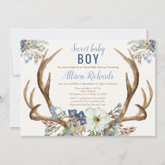 Rustiek hertengewei Sweet boy Virtual Baby shower Kaart (Voorkant)