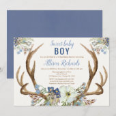 Rustiek hertengewei Sweet boy Virtual Baby shower Kaart (Voorkant / Achterkant)