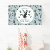 Rustiek Hertenhoofd Blauw Bloemen Baby shower Welk Spandoek (Insitu)