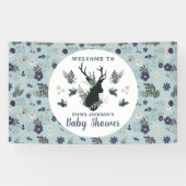 Rustiek Hertenhoofd Blauw Bloemen Baby shower Welk Spandoek (Horizontaal)