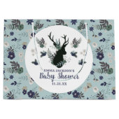 Rustiek Hertenhoofd Blauw Bloemen Modern Baby show Groot Cadeauzakje (Voorkant)