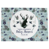 Rustiek Hertenhoofd Blauw Bloemen Modern Baby show Groot Cadeauzakje (Achterkant)