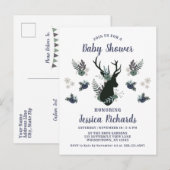 Rustiek Hertenhoofd Blauw Bloemen Modern Baby show Uitnodiging Briefkaart (Voorkant / Achterkant)