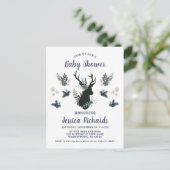 Rustiek Hertenhoofd Blauw Bloemen Modern Baby show Uitnodiging Briefkaart (Staand voorkant)