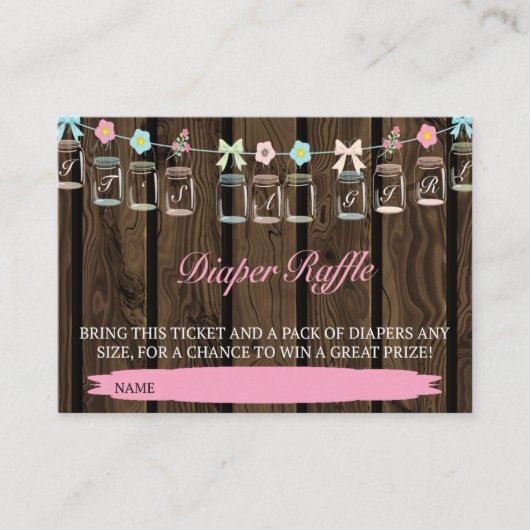 Rustiek Het is een meisje Mason Jar Luier Raffle T Informatiekaartje (Voorkant)
