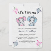 Rustiek Het is Twins burlap olifant baby shower Kaart (Voorkant)