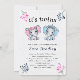 Rustiek Het is Twins burlap olifant baby shower Kaart