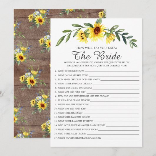 Rustiek Hoe goed ken je het bruidsdouche spel Kaart (Voorkant / Achterkant)