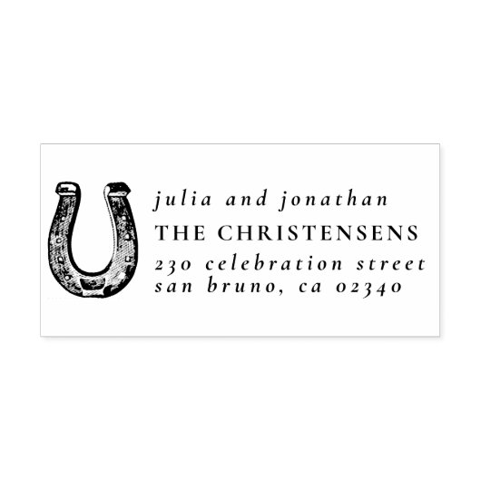 Rustiek Hoefijzer Trouwnamen & Retouradres Rubberstempel (Afrduk)