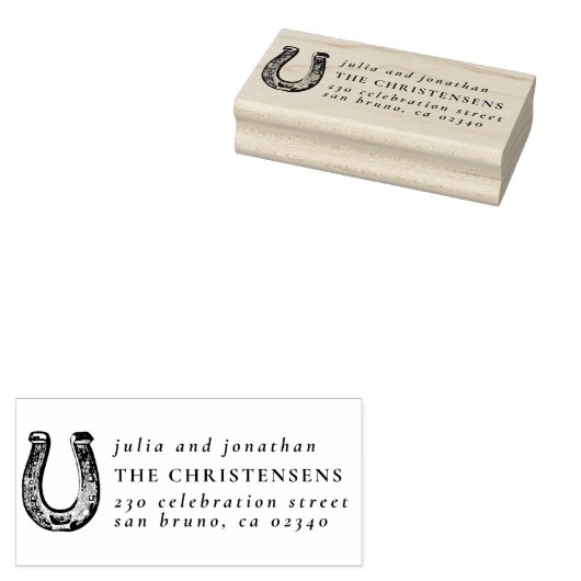 Rustiek Hoefijzer Trouwnamen & Retouradres Rubberstempel (Gestempeld)
