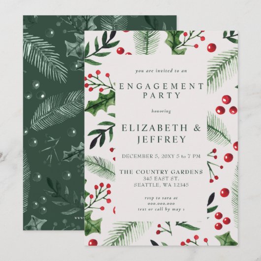 Rustiek Holly Berries Kerstmis Verlovingsfeest Kaart (Voorkant / Achterkant)