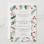 Rustiek Holly Berries Kerstrepetitie diner Kaart (Voorkant)