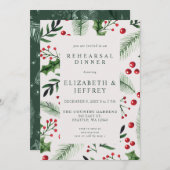 Rustiek Holly Berries Kerstrepetitie diner Kaart (Voorkant / Achterkant)