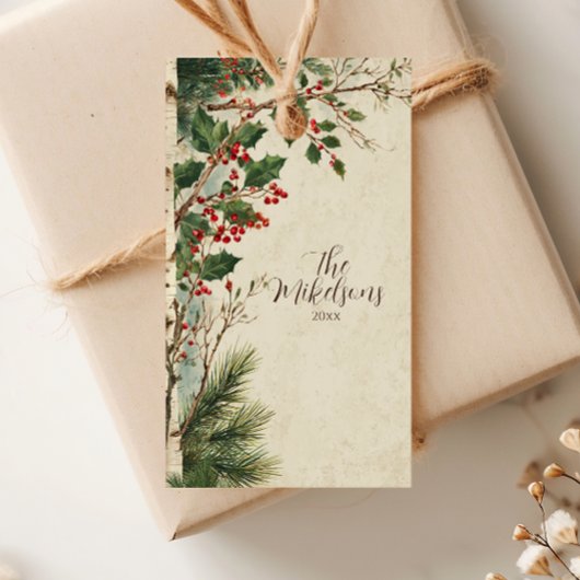 Rustiek Holly Berry kerstfeest Cadeaulabel