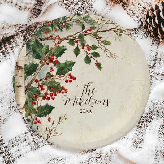 Rustiek Holly Berry kerstfeest Papieren Bordje