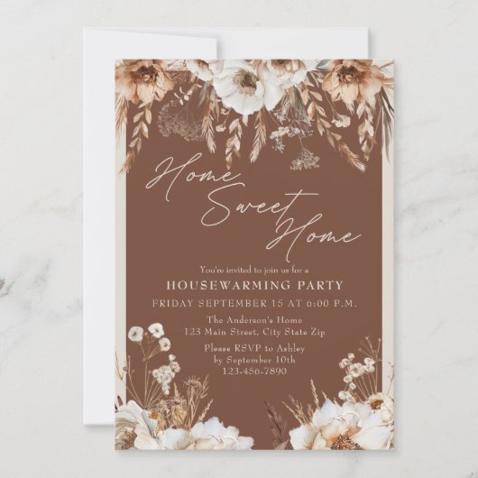 Rustiek Home Sweet Home Pampas Grass Housewarming Kaart (Voorkant)