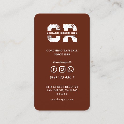Rustiek honkbalcoach monogram honkbalteam visitekaartje (Achterkant)