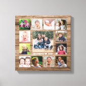 Rustiek hout 13 foto collage familienaam Keepsake Canvas Afdruk (Voorkant)