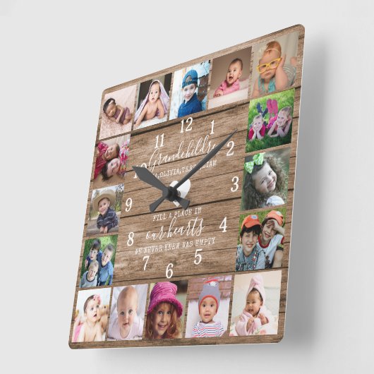 Rustiek Hout 16 Fotocollage Kleinkinderen Quote Vierkante Klok