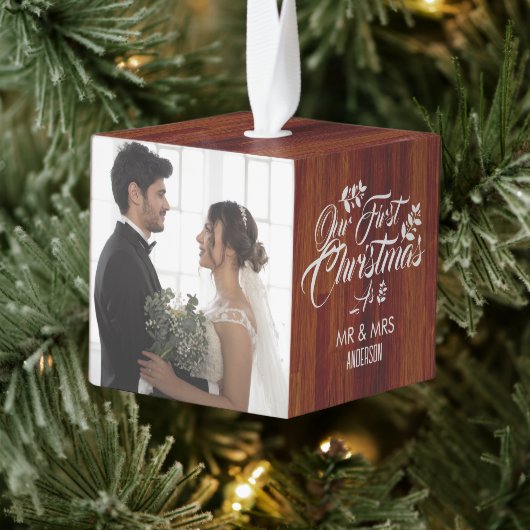 Rustiek Hout 3 Foto Pas getrouwd eerste Kerstmis Decoratie (Boom)